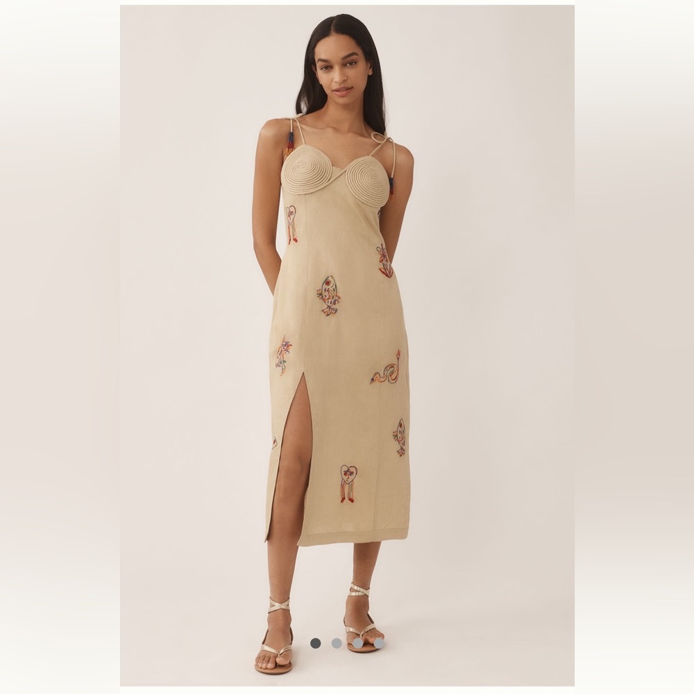 NWT Farm Rio x Anthropologie embroidered linen dress XS flawed